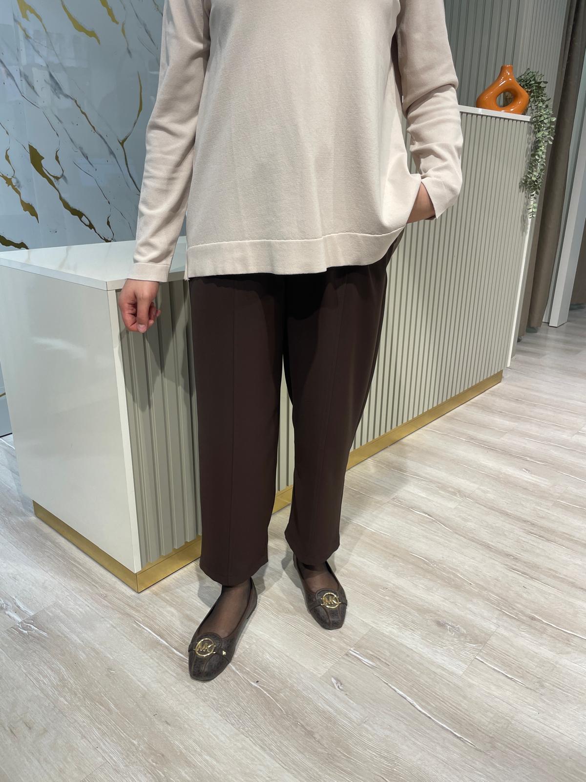 SENTEZ 5618 ELEGANCE BELİ LASTİKLİ DAR PAÇA PANTOLON-KAHVE