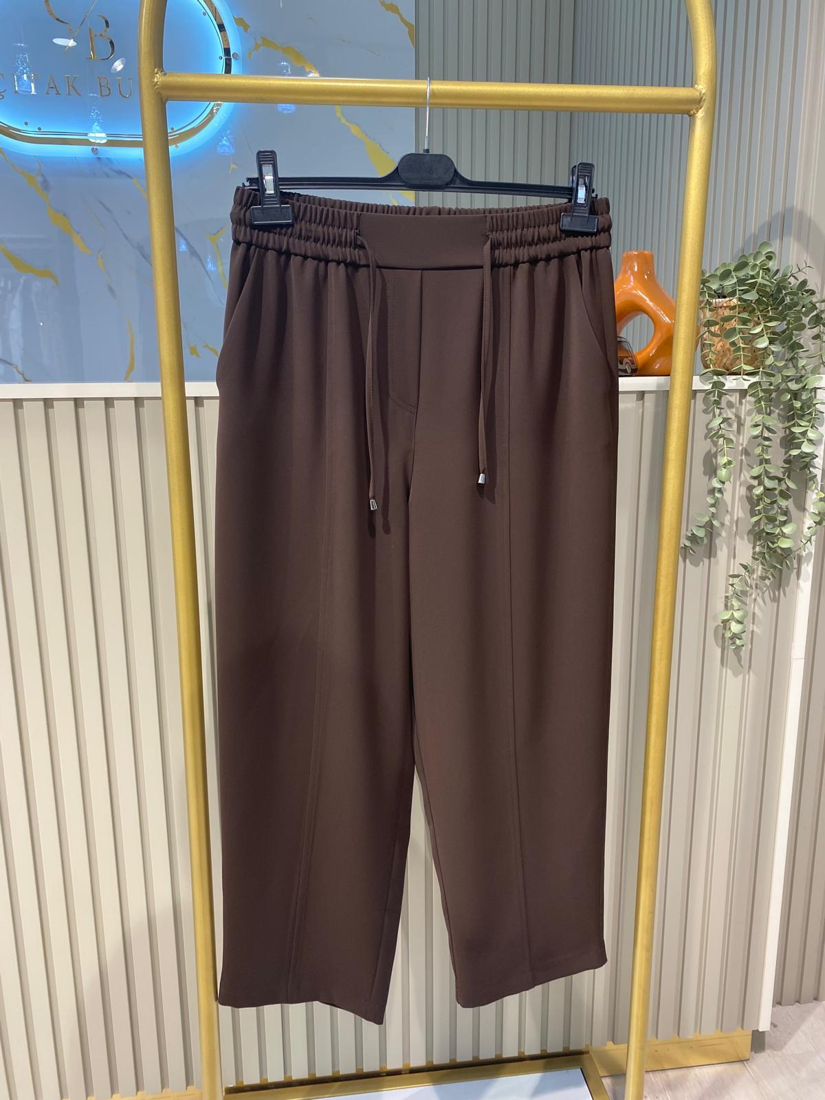 SENTEZ 5618 ELEGANCE BELİ LASTİKLİ DAR PAÇA PANTOLON-KAHVE