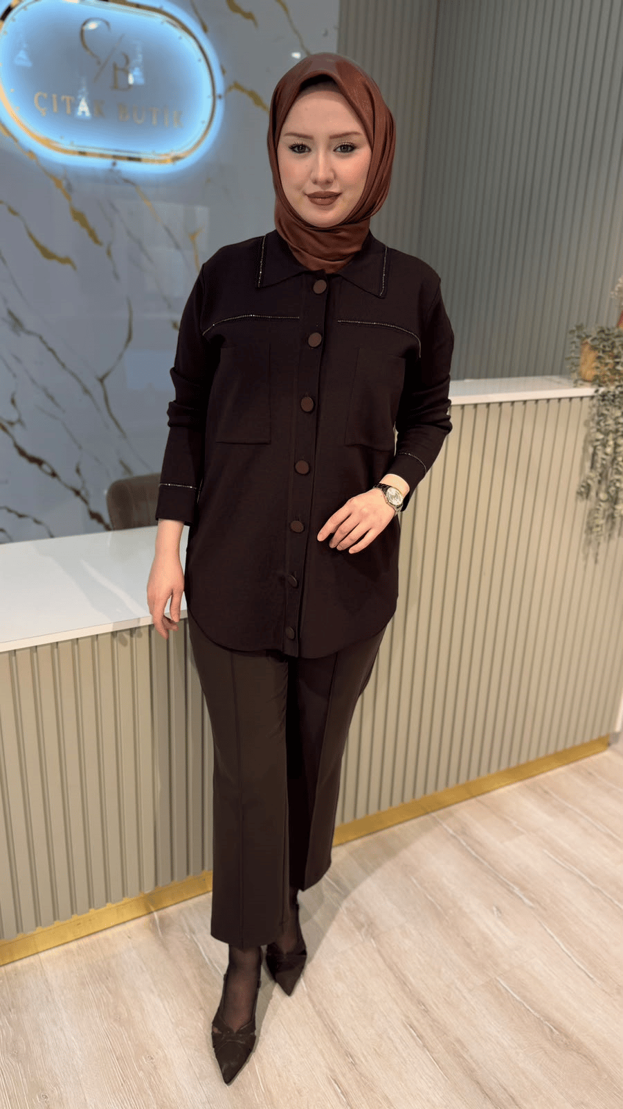 TIĞ TRİKO 21562 CEP DETAYLI RAYON  CEKET- KAHVE