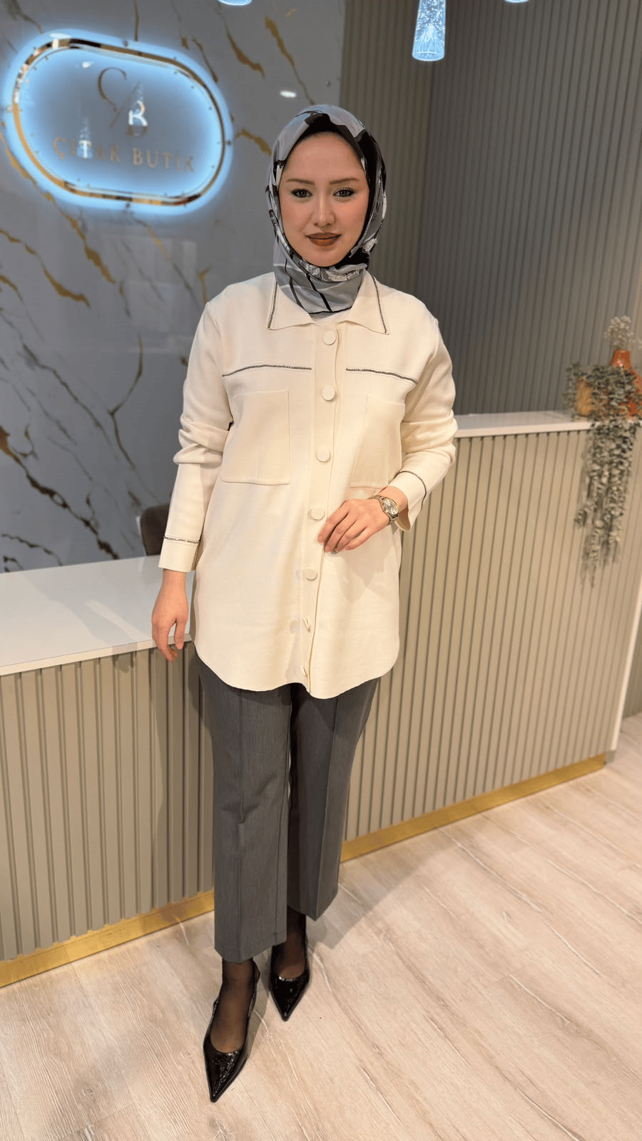 TIĞ TRİKO 21562 CEP DETAYLI RAYON  CEKET- EKRU