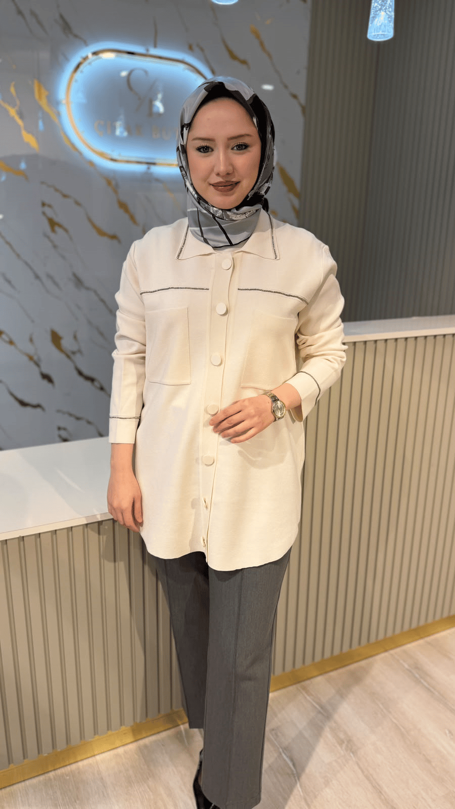TIĞ TRİKO 21562 CEP DETAYLI RAYON  CEKET- EKRU