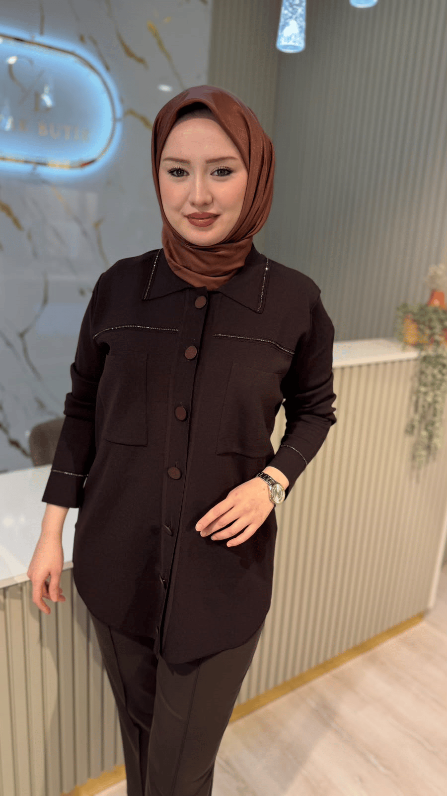 TIĞ TRİKO 21562 CEP DETAYLI RAYON  CEKET- KAHVE