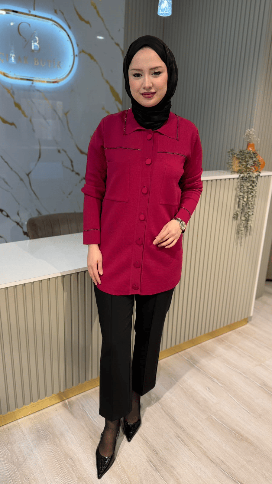 TIĞ TRİKO 21562 CEP DETAYLI RAYON  CEKET- FUŞYA