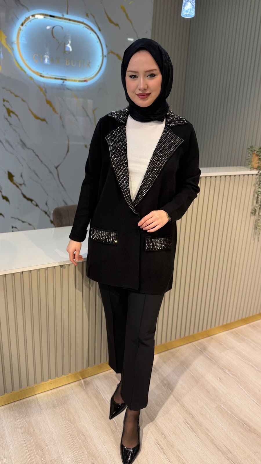 TIĞ TRİKO 21713 TAŞ BASKICI CEKET - SİYAH
