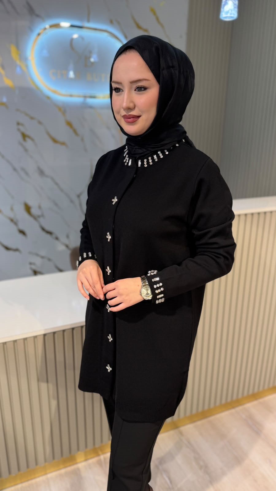 TIĞ TRİKO 21716 YAKASI TAŞLI RAYON CEKET- SİYAH