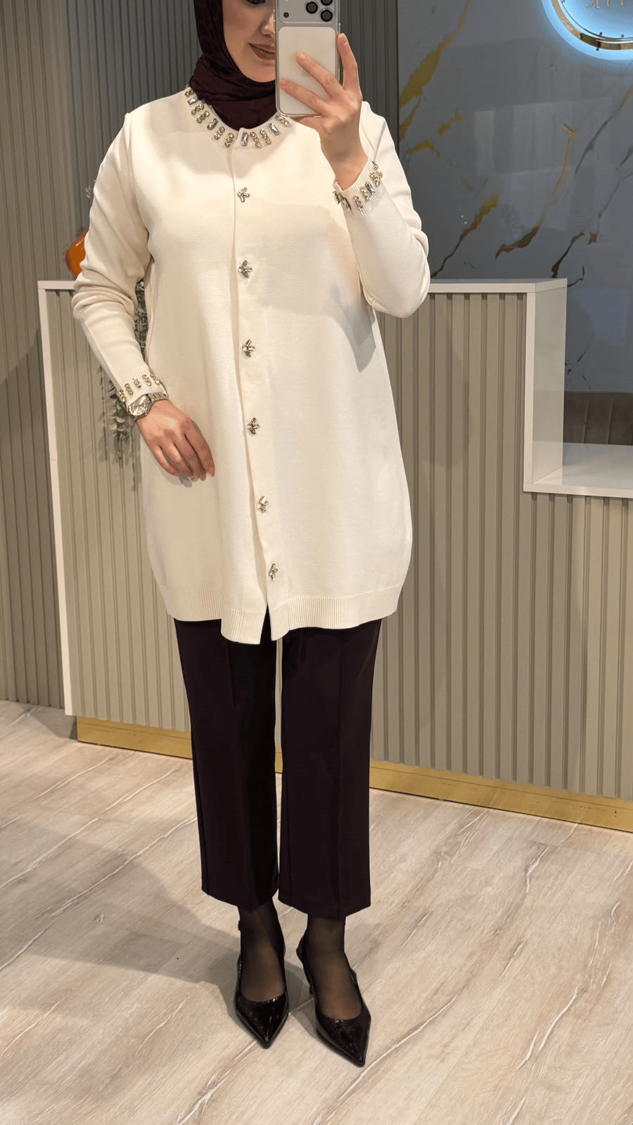 TIĞ TRİKO 21716 YAKASI TAŞLI RAYON CEKET- EKRU