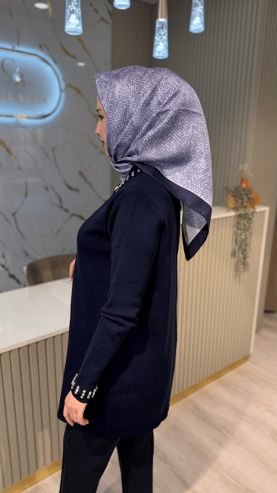 TIĞ TRİKO 21716 YAKASI TAŞLI RAYON CEKET- LACİVERT