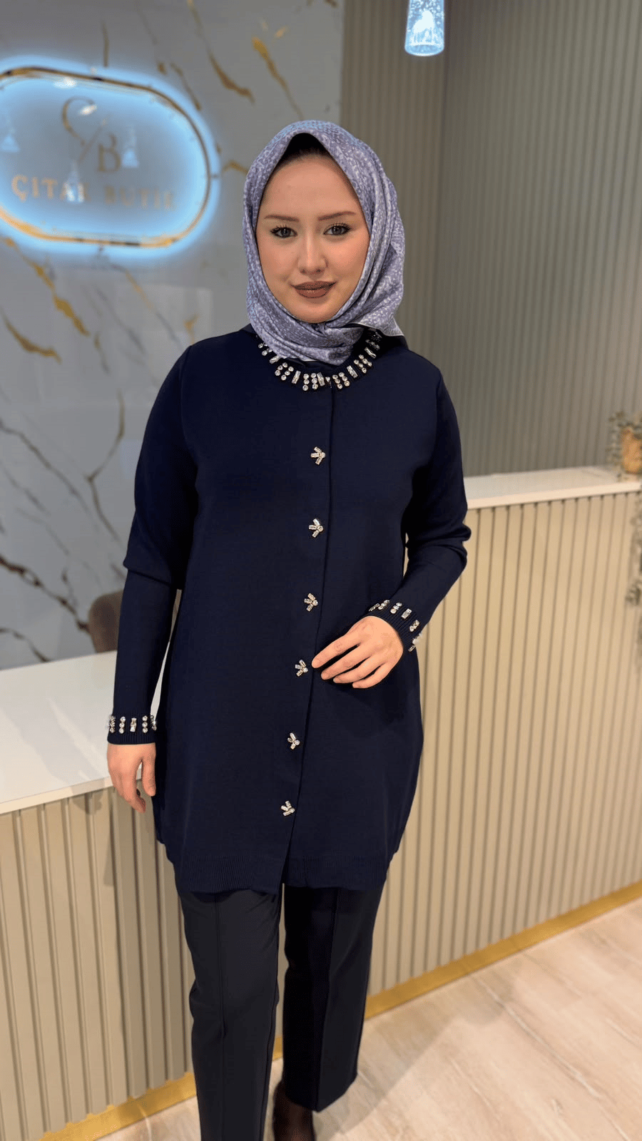 TIĞ TRİKO 21716 YAKASI TAŞLI RAYON CEKET- LACİVERT