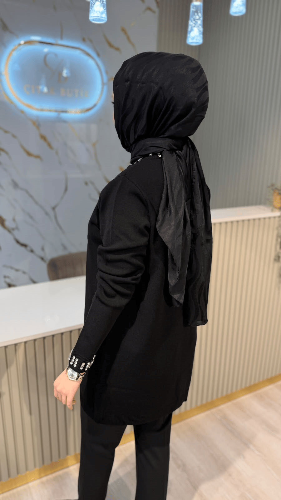 TIĞ TRİKO 21716 YAKASI TAŞLI RAYON CEKET- SİYAH