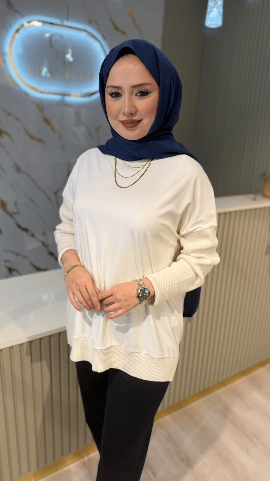 TIĞ TRİKO 21812 KUMAŞ GARNİLİ RAYON TUNİK- VANİLYA