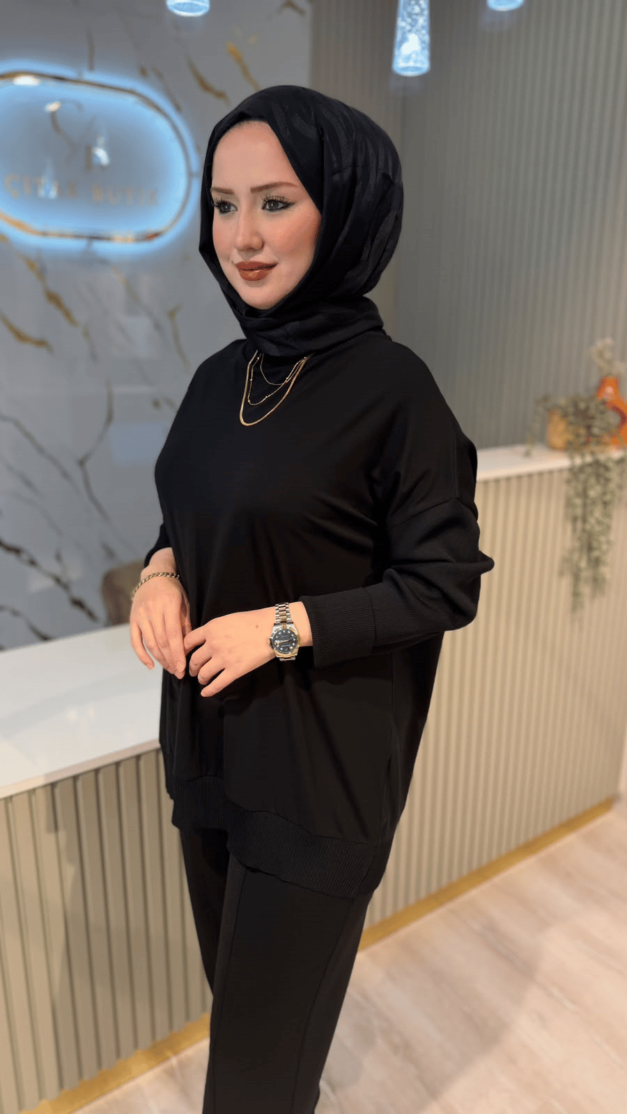 TIĞ TRİKO 21812 KUMAŞ GARNİLİ RAYON TUNİK- SİYAH