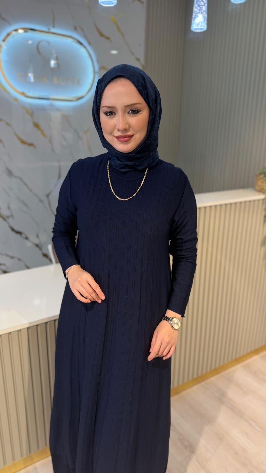 TIĞ TRİKO 21856 NERVÜR DETAYLI RAYON ELBİSE - LACİVERT