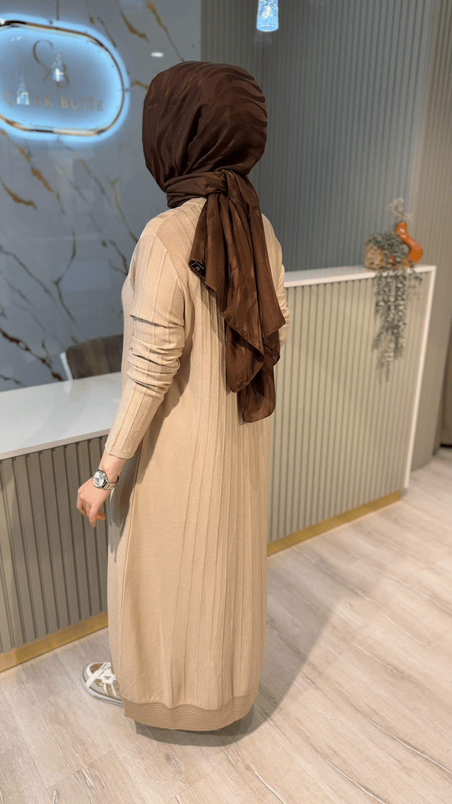 TIĞ TRİKO 21856 NERVÜR DETAYLI RAYON ELBİSE - VİZON