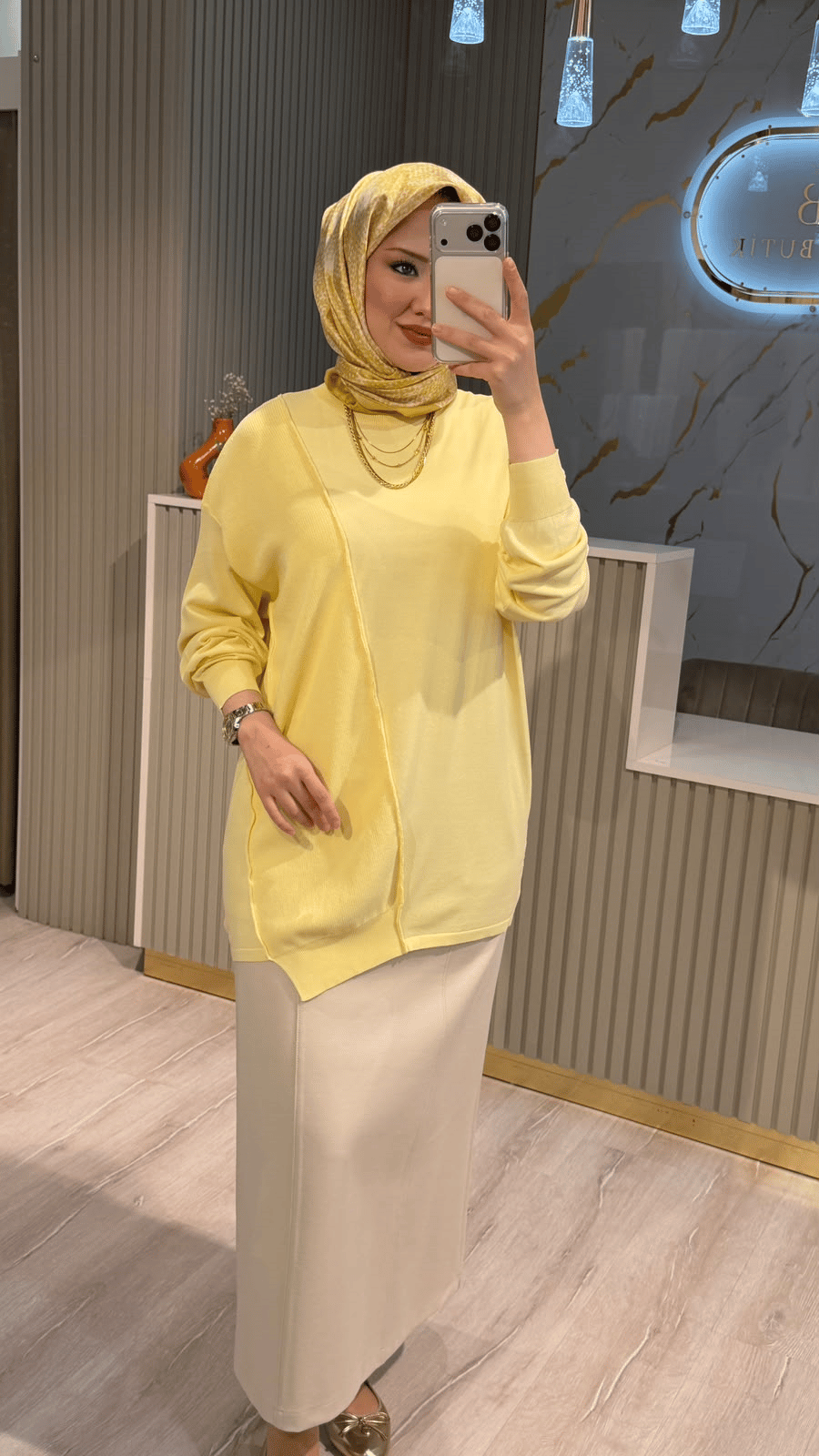 TIĞ TRİKO 21872 ÖRGÜ DETAYLI RAYON TUNIK- SARI