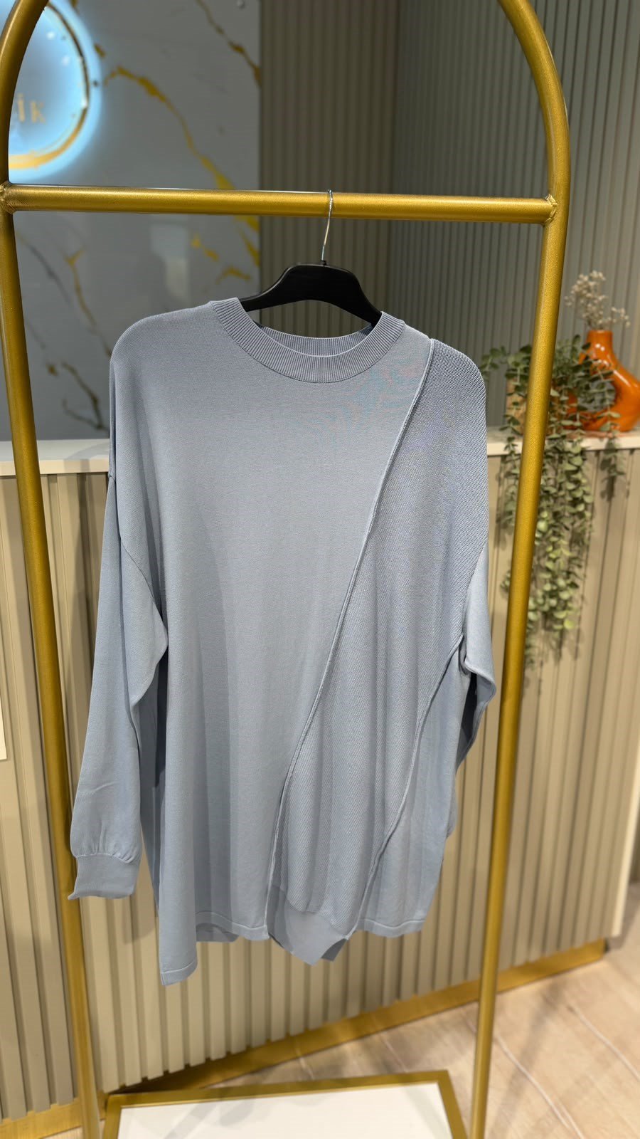 TIĞ TRİKO 21872 ÖRGÜ DETAYLI RAYON TUNIK- MAVİ