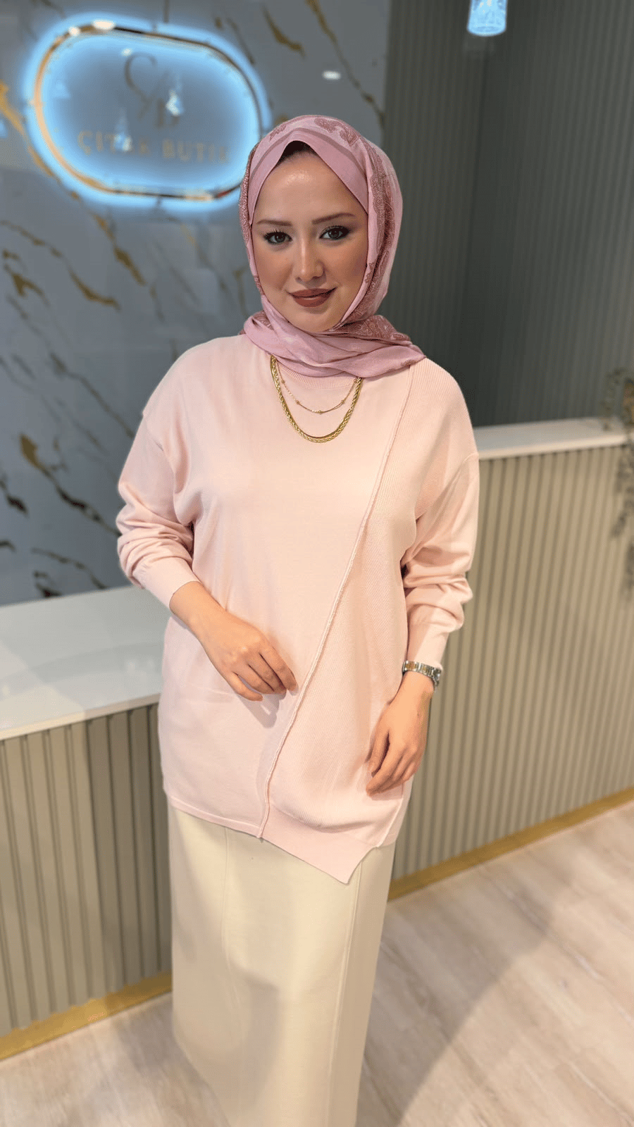 TIĞ TRİKO 21872 ÖRGÜ DETAYLI RAYON TUNIK- PUDRA