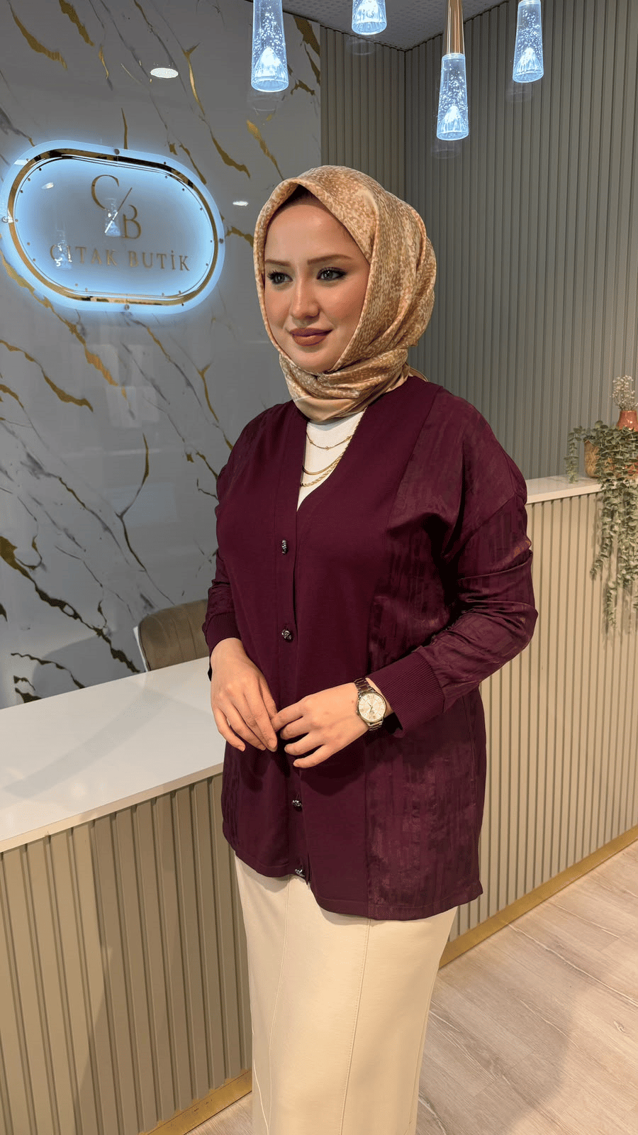 TIĞ TRİKO 21961 KUMAŞ DETAYLI DÜĞMELİ TRİKO HIRKA- BORDO
