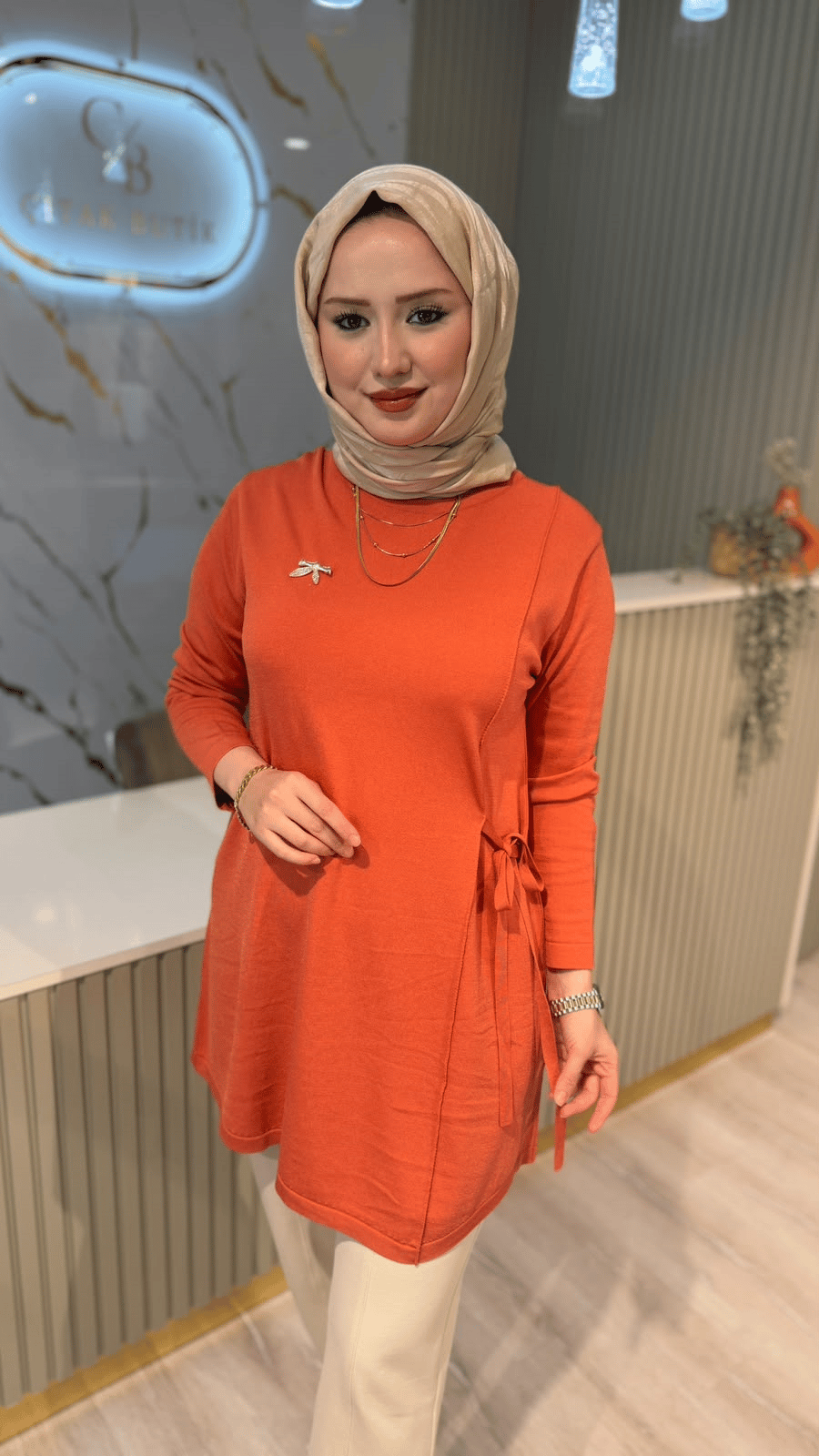 TIĞ TRİKO 2211 BAĞALAMA DETAY RAYON TUNIK- SOMON