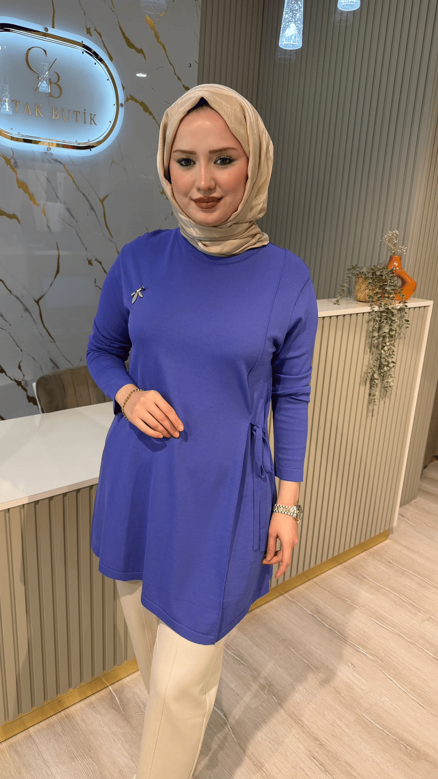 TIĞ TRİKO 2211 BAĞALAMA DETAY RAYON TUNIK- LİLA