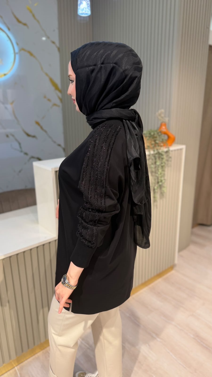 TIĞ TRİKO 4049 TEK KOL SİM ŞERİTLİ TUNIK - SİYAH