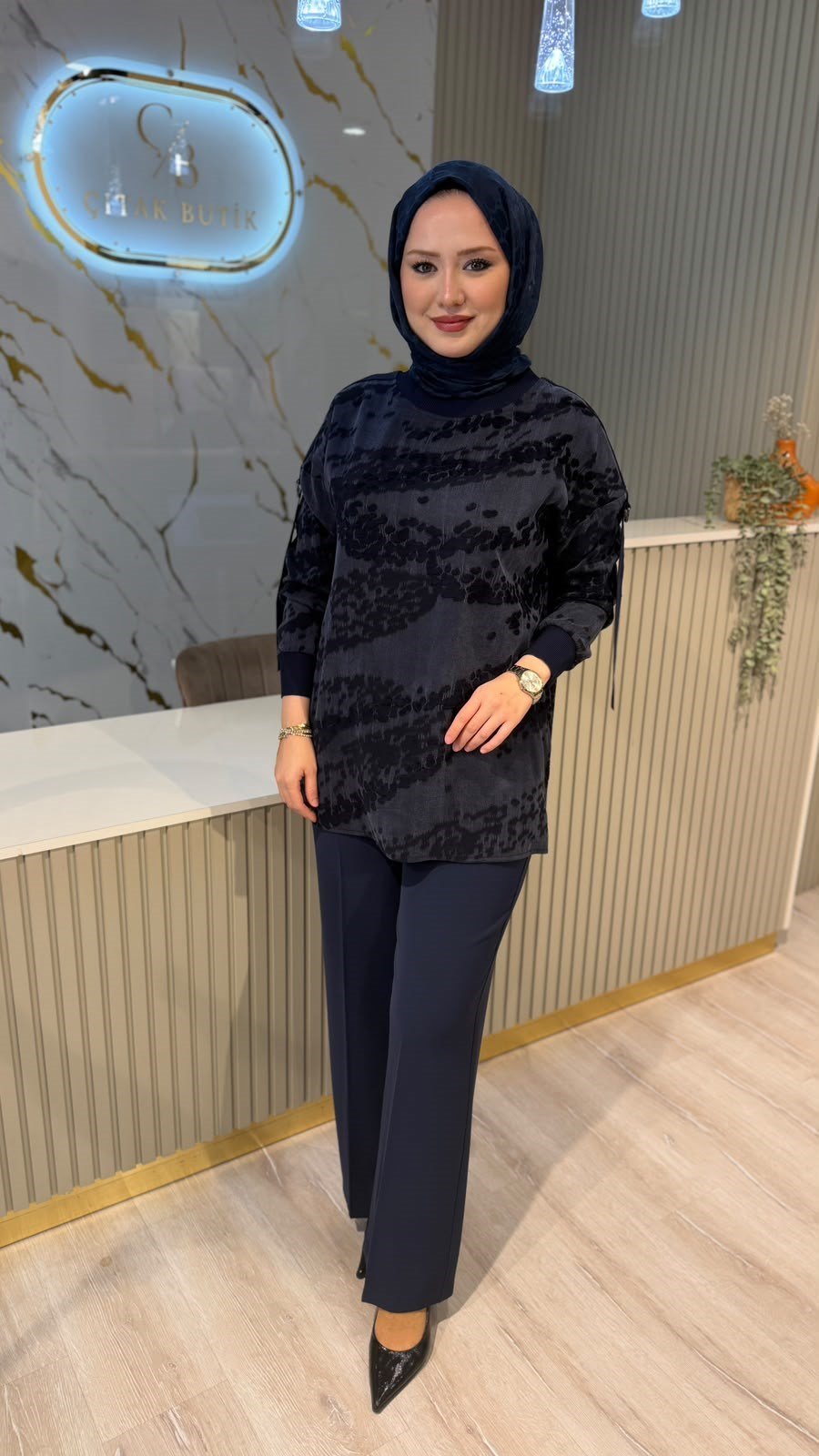 TIĞ TRİKO 4050 OVERSİZE RİBANALI TUNIK-LACİVERT