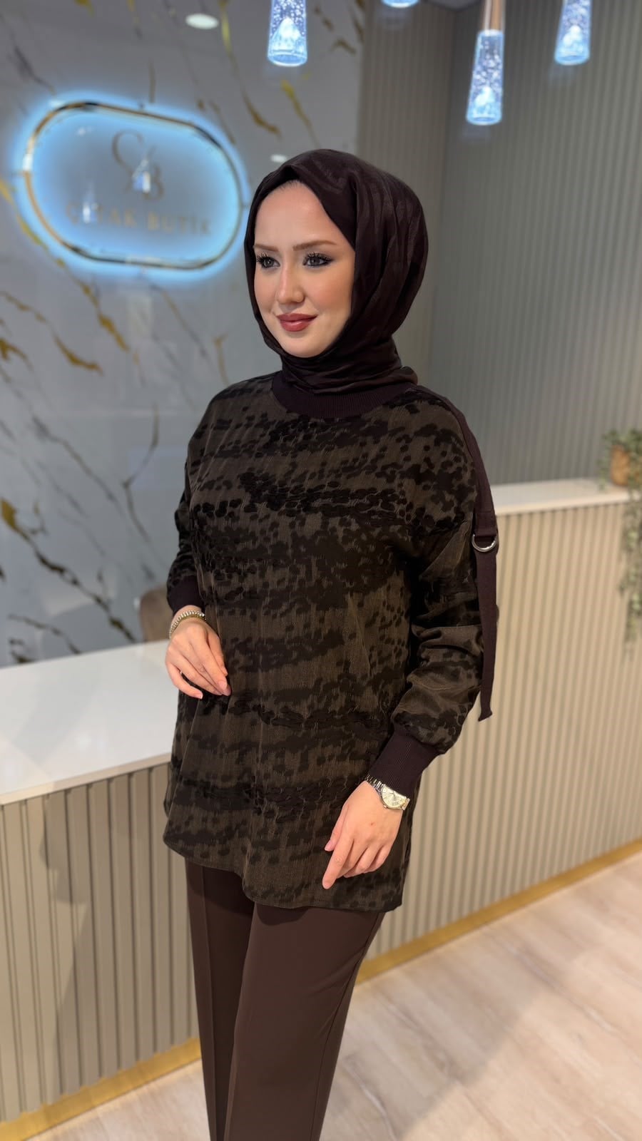 TIĞ TRİKO 4050 OVERSİZE RİBANALI TUNIK-KAHVE