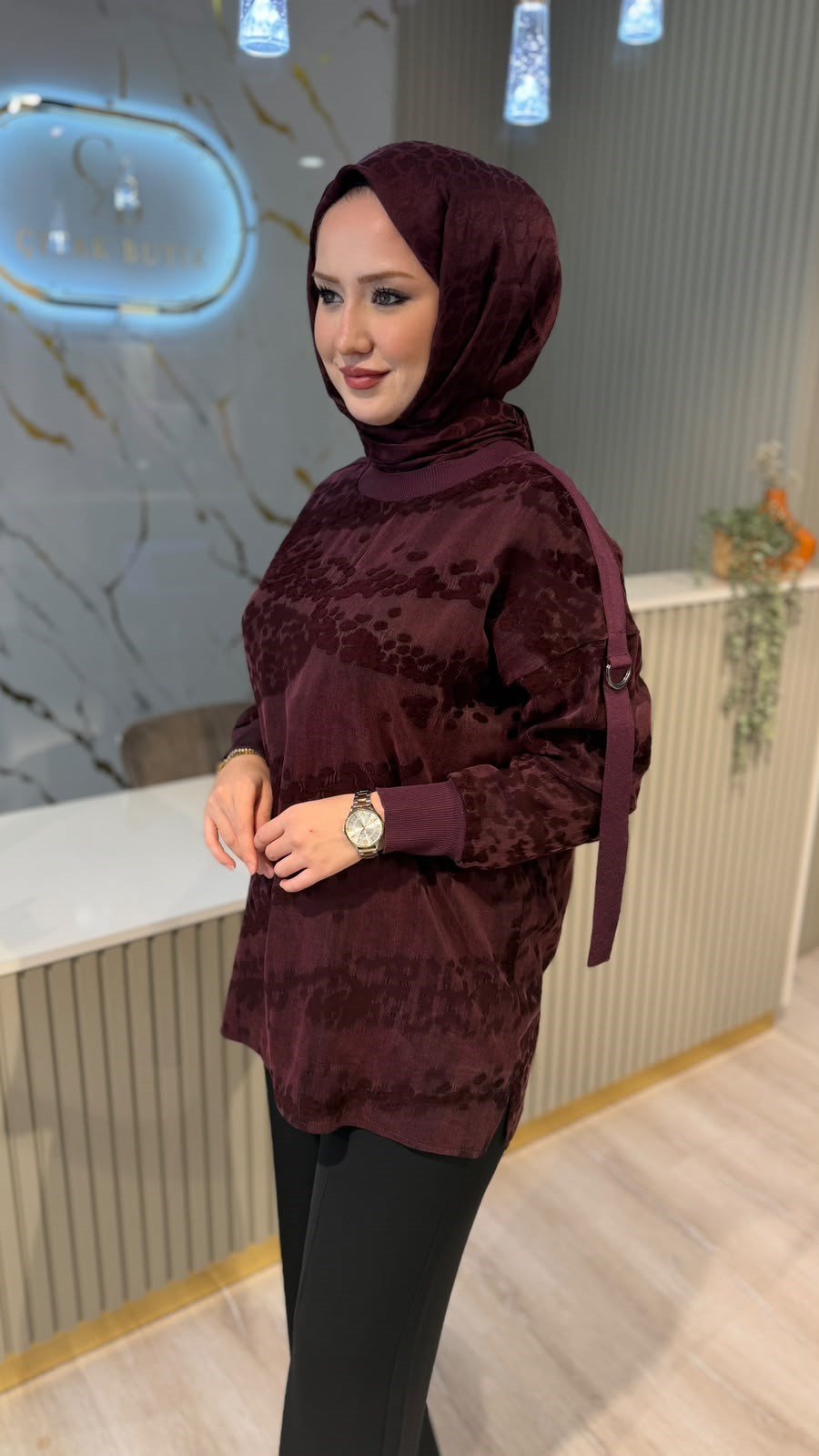 TIĞ TRİKO 4050 OVERSİZE RİBANALI TUNIK-BORDO