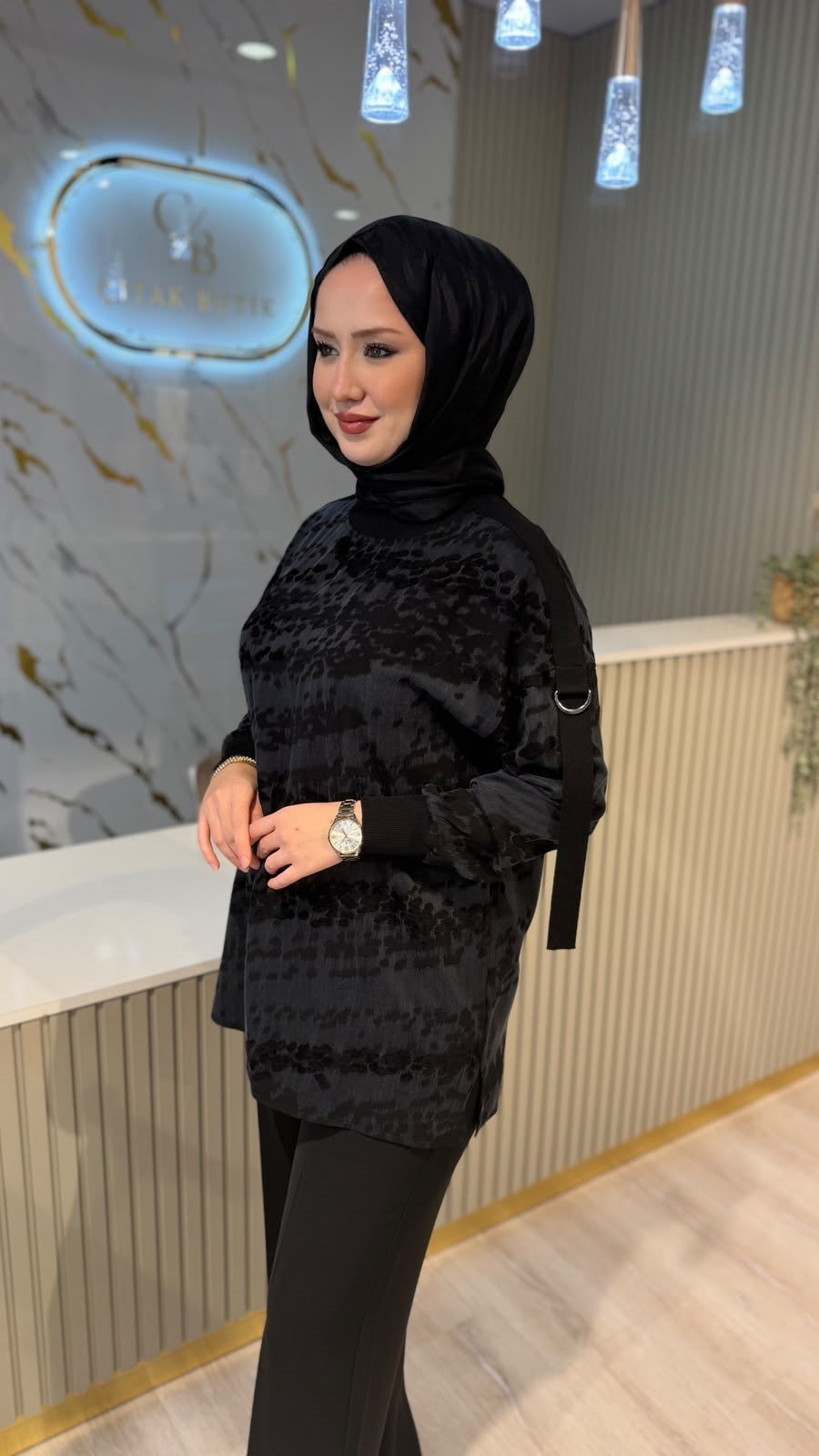 TIĞ TRİKO 4050 OVERSİZE RİBANALI TUNIK-SİYAH