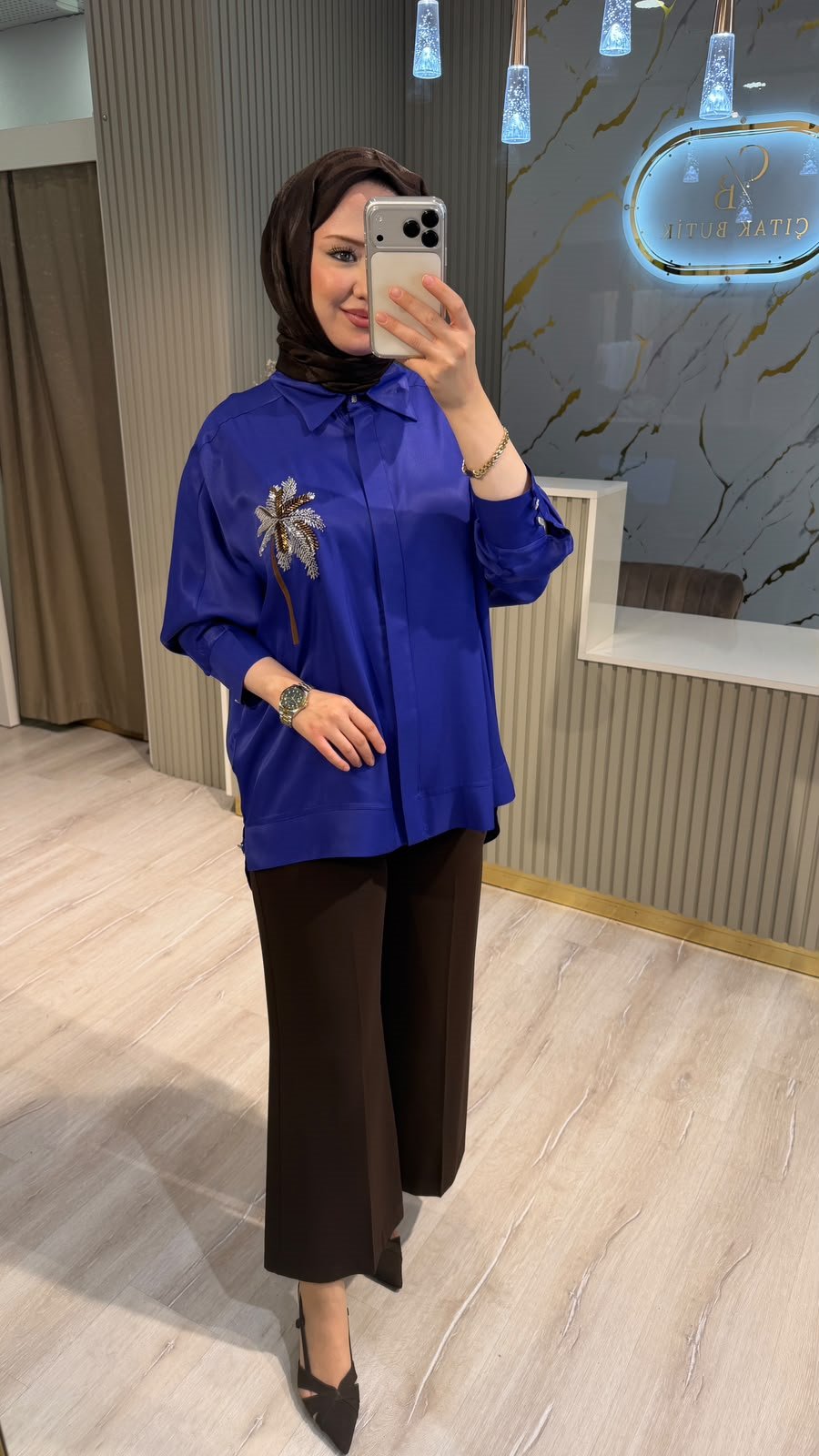 TIĞ TRİKO 4109 PALMİYE BONCUK SATEN GÖMLEK - MOR