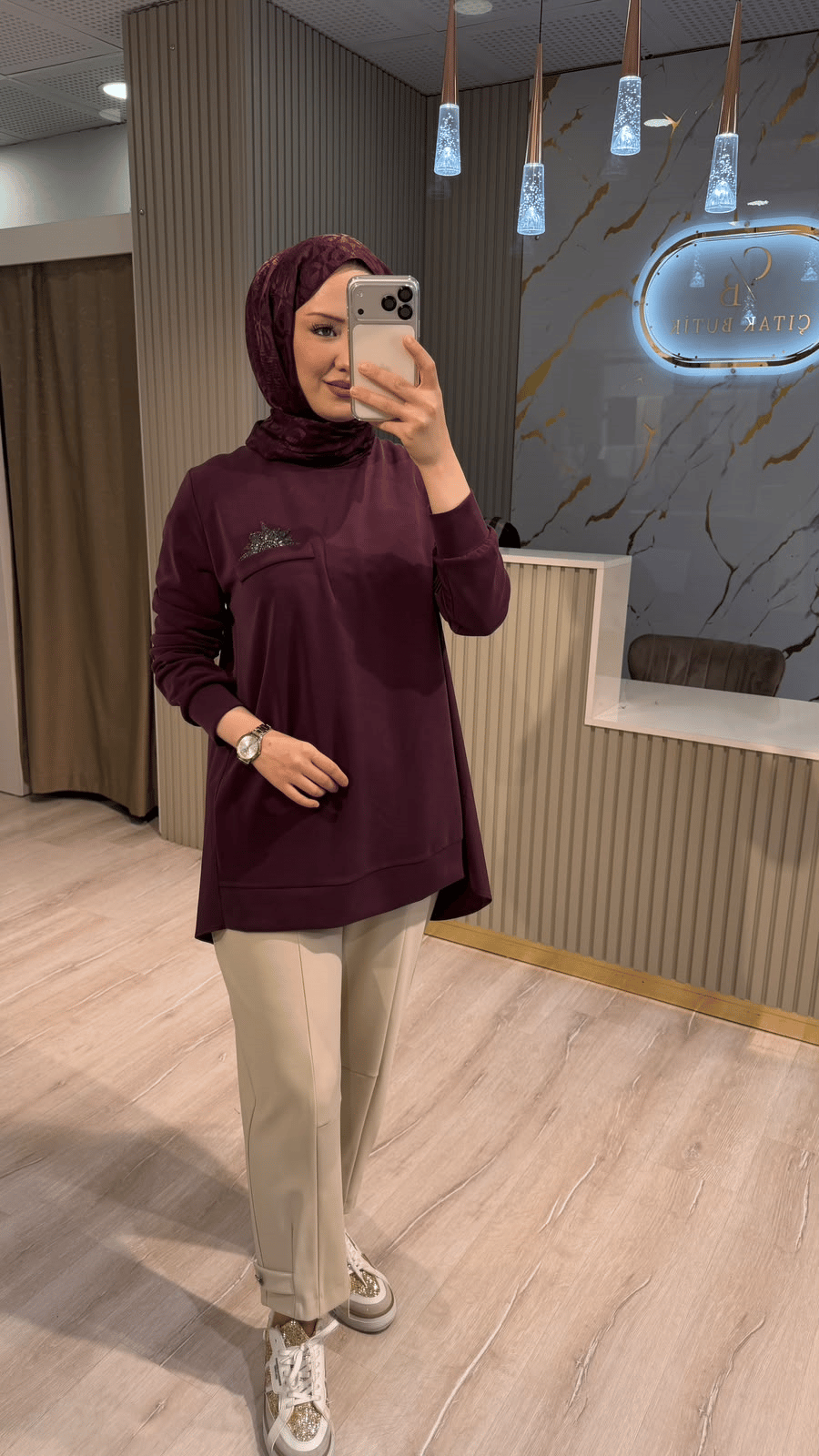 TIĞ TRİKO 4125 TAŞ AKSESUARLI TUNİK- MÜRDÜM