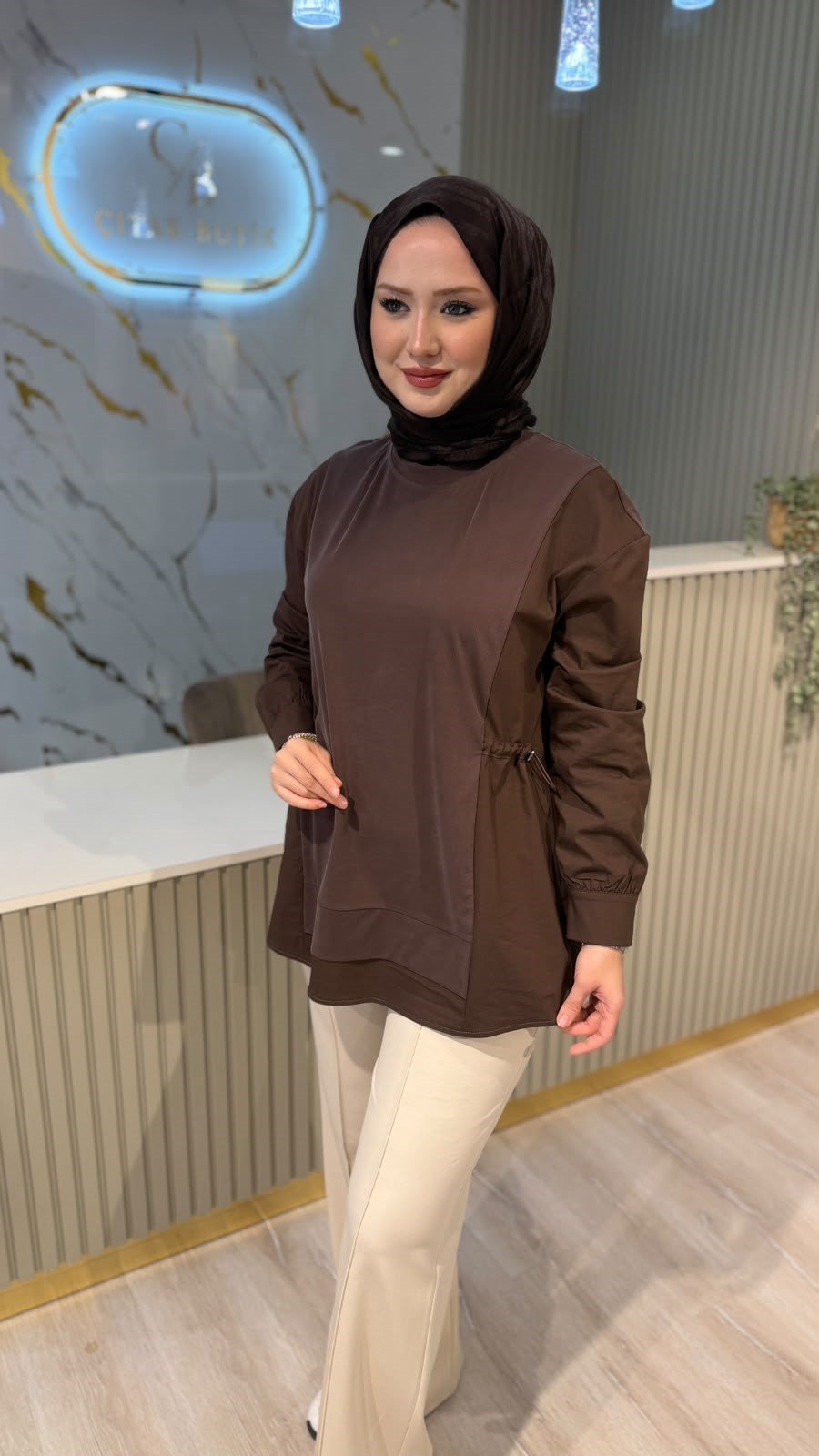 TIĞ TRİKO 4128 MİX BÜZGÜLÜ TUNİK- KAHVE