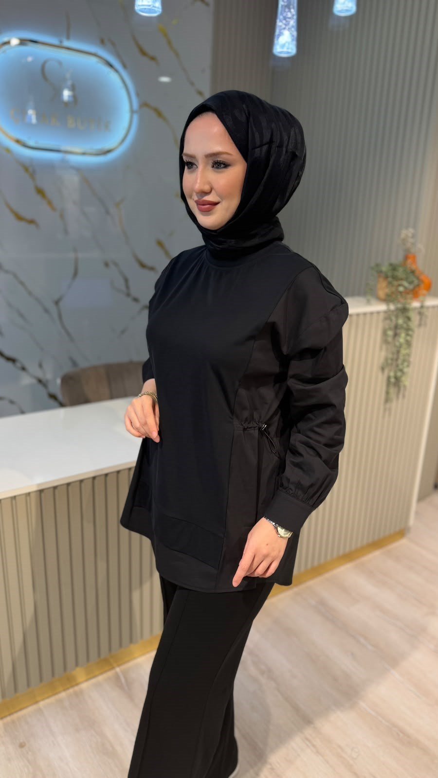 TIĞ TRİKO 4128 MİX BÜZGÜLÜ TUNİK- SİYAH