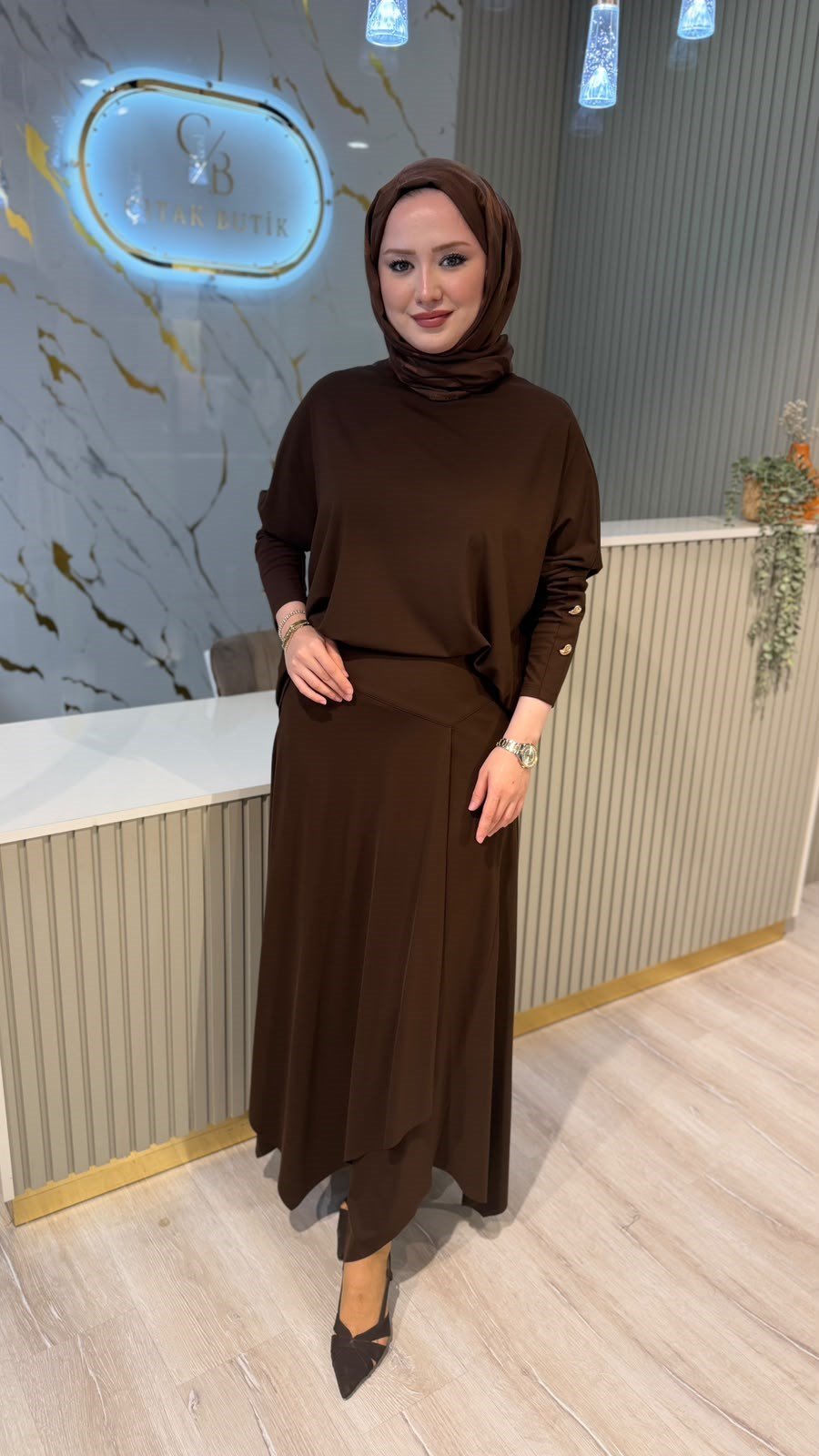 TIĞ TRİKO 5149 VEREV KESİMLİ ETEKLİ TAKIM - KAHVE