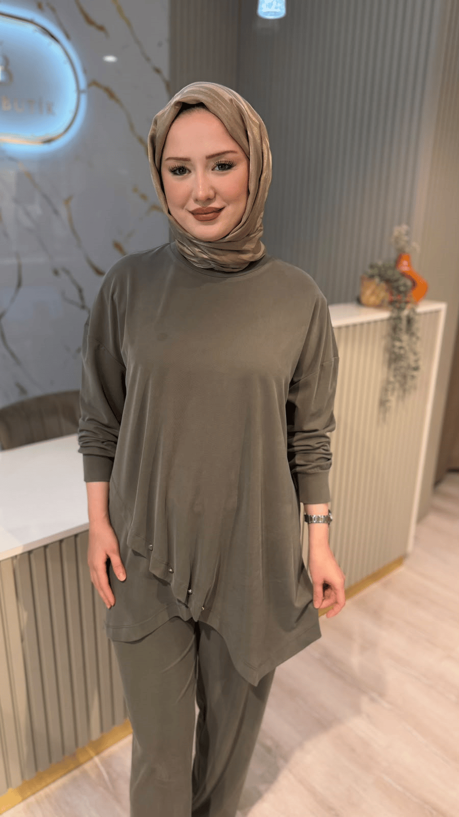 TIĞ TRİKO 5158 ASİMETRİK PANTOLONLU TAKIM- HAKİ