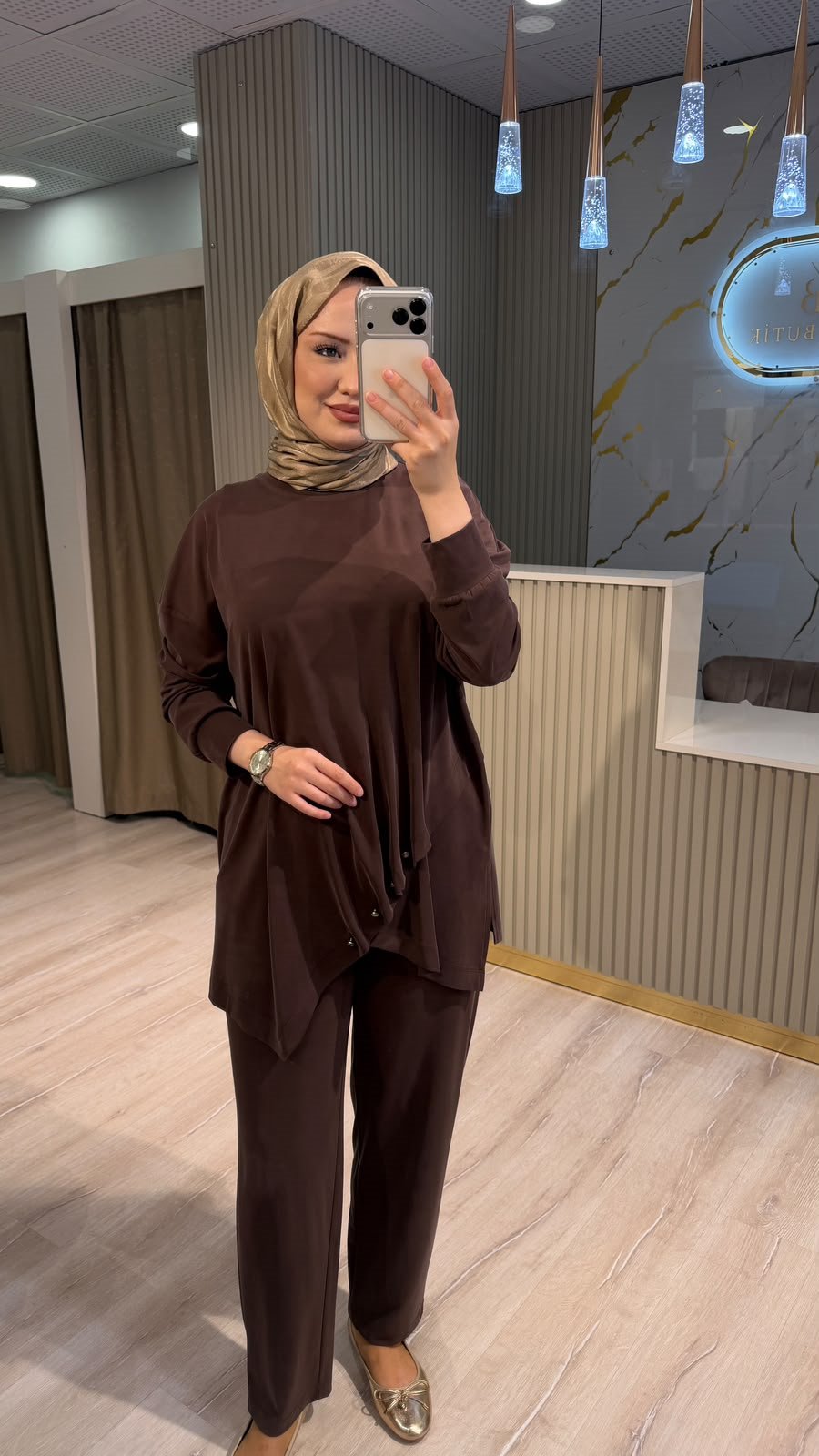 TIĞ TRİKO 5158 ASİMETRİK PANTOLONLU TAKIM- KAHVE