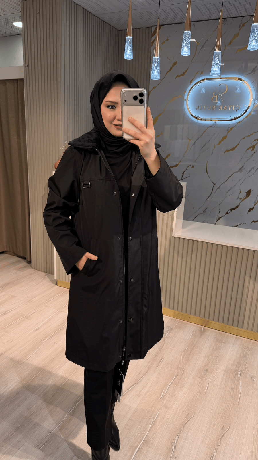 TRENÇ 5074  KAPŞON DETAYLI KABAN - SİYAH