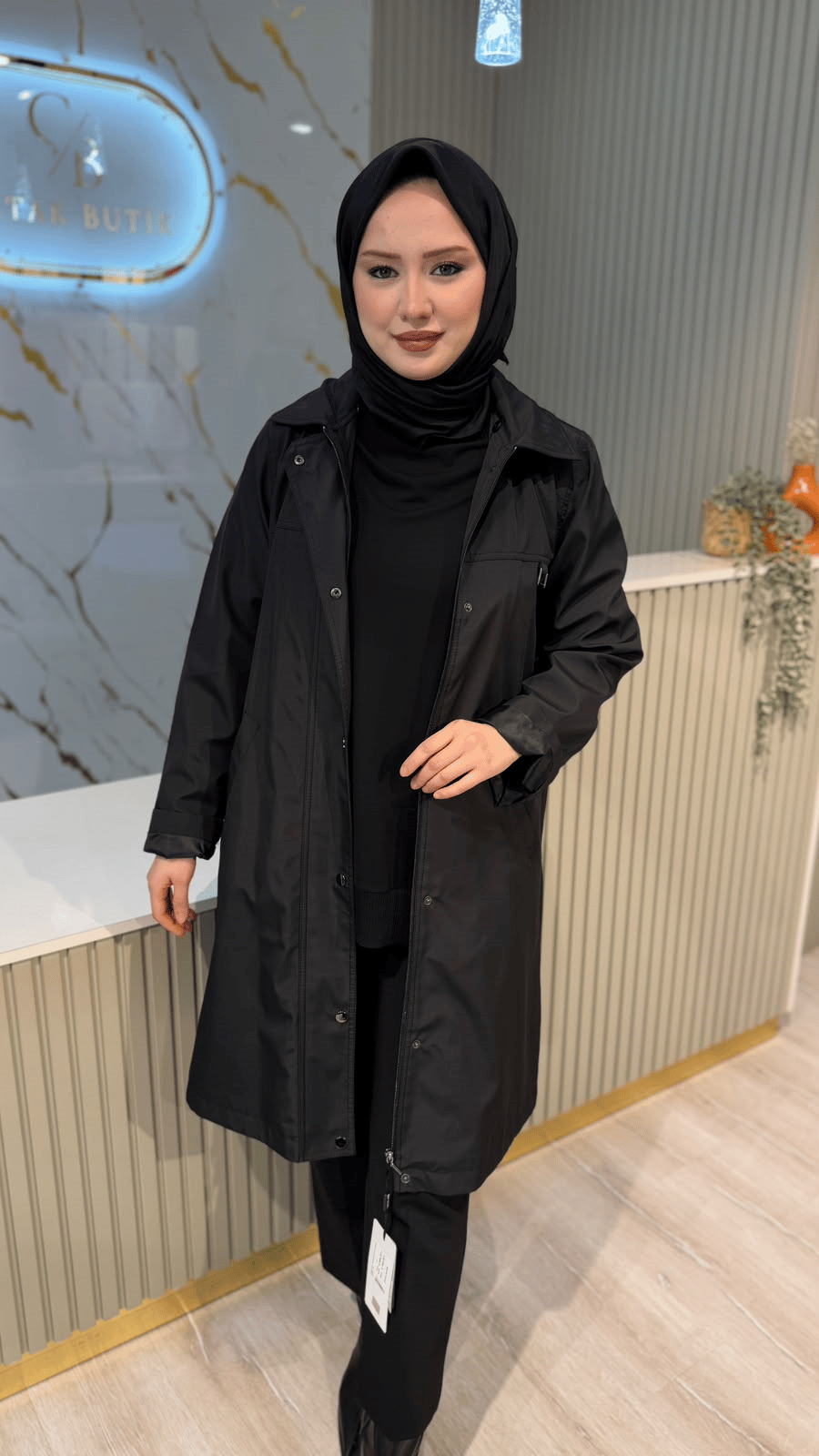 TRENÇ 5074  KAPŞON DETAYLI KABAN - SİYAH