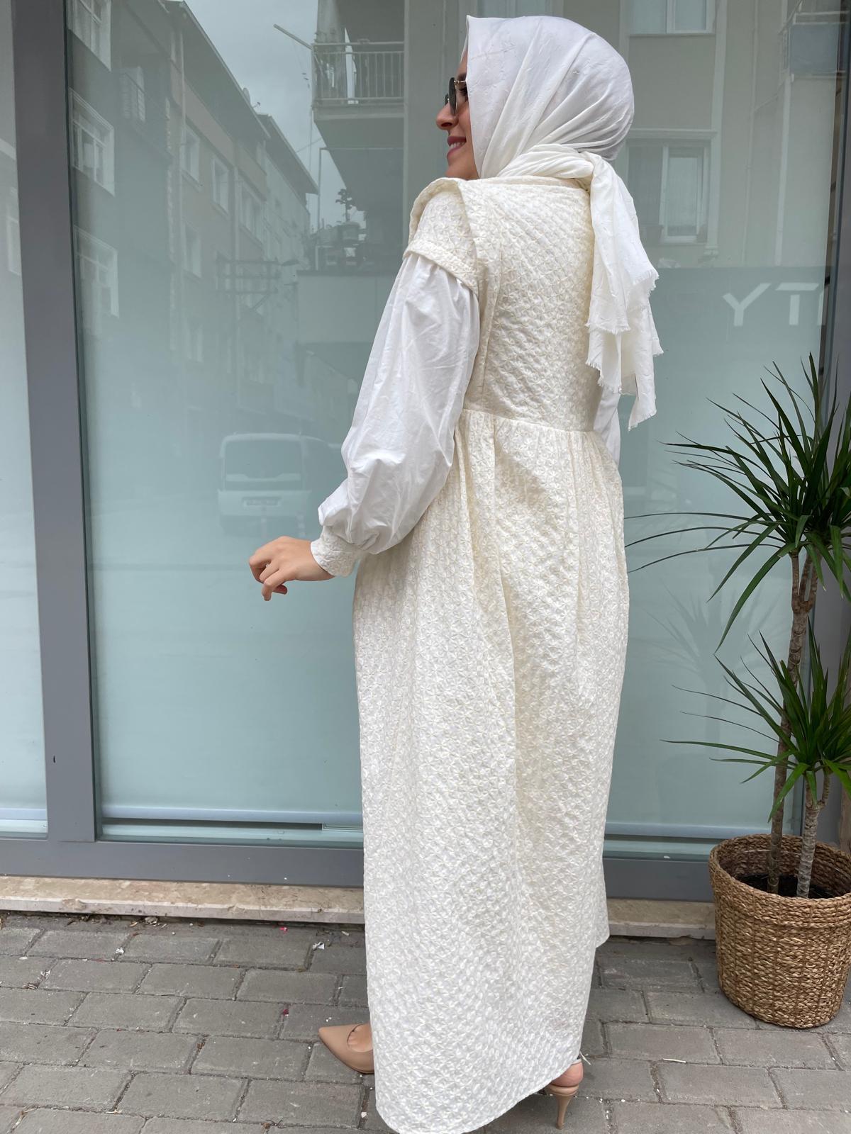 Vintage Elbise-Ekru