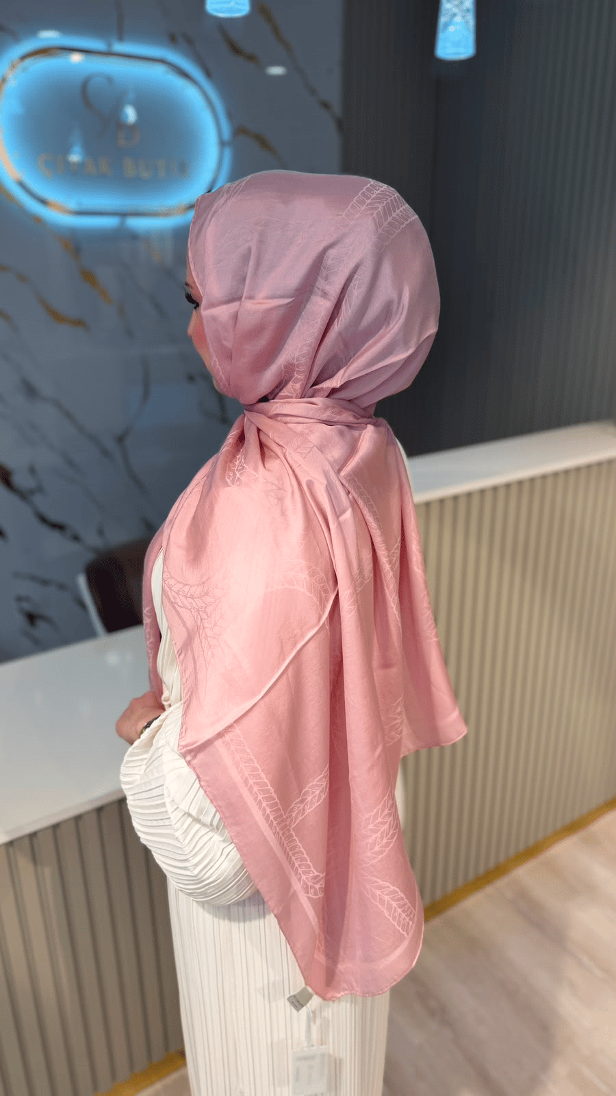 VİSMARA 7682 ZİNCİR DESENLİ PAMUK İPEK ŞAL- PEMBE