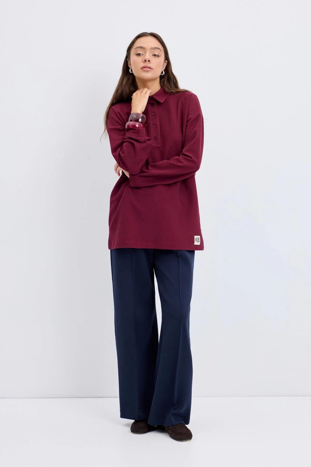 YAKA YANDAN YIRTMAÇLI SWEATSHİRT-BORDO