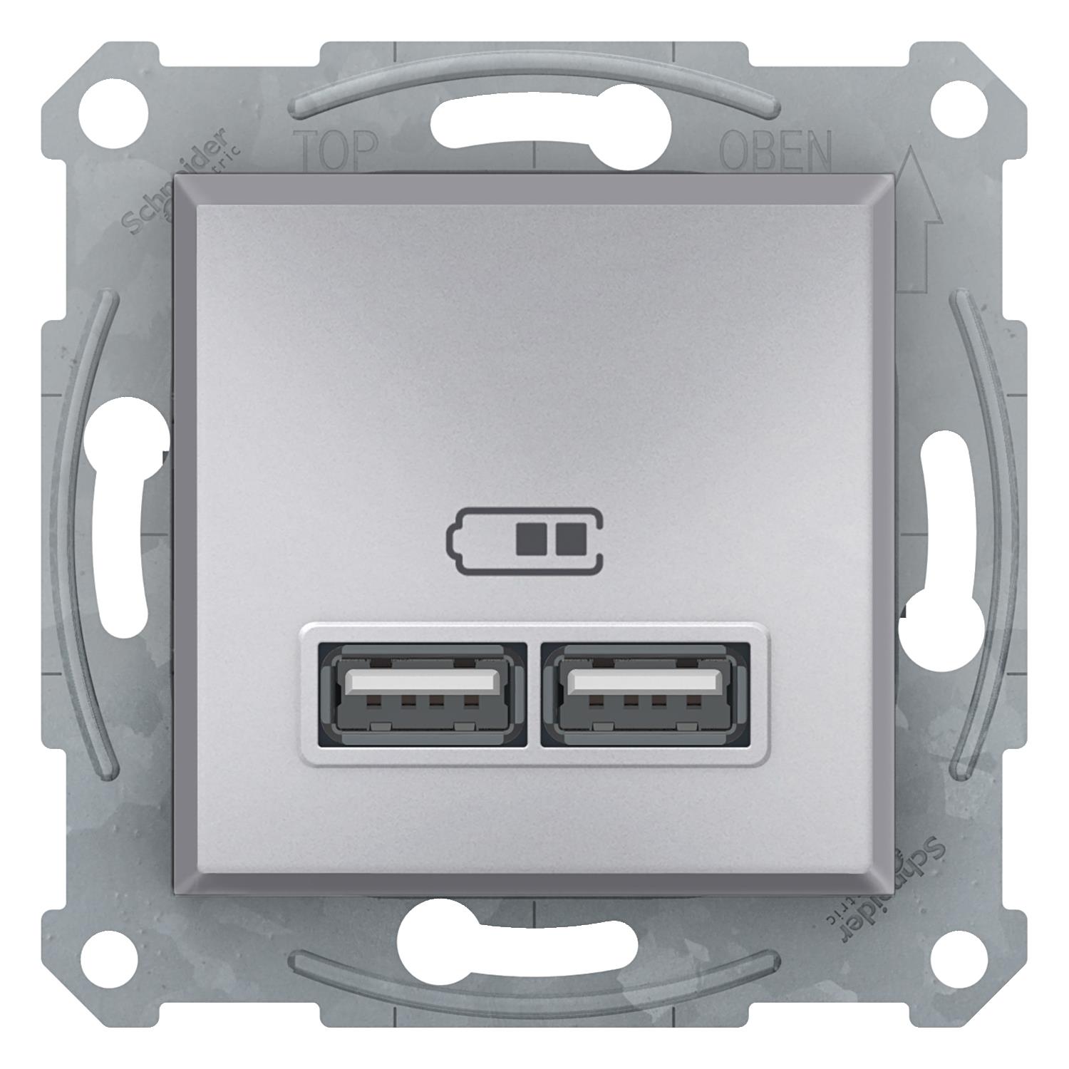 EPH2700261SchneiderAsfora – İkili USB Priz Type A, 2,1A – Alüminyum EPH2700261
