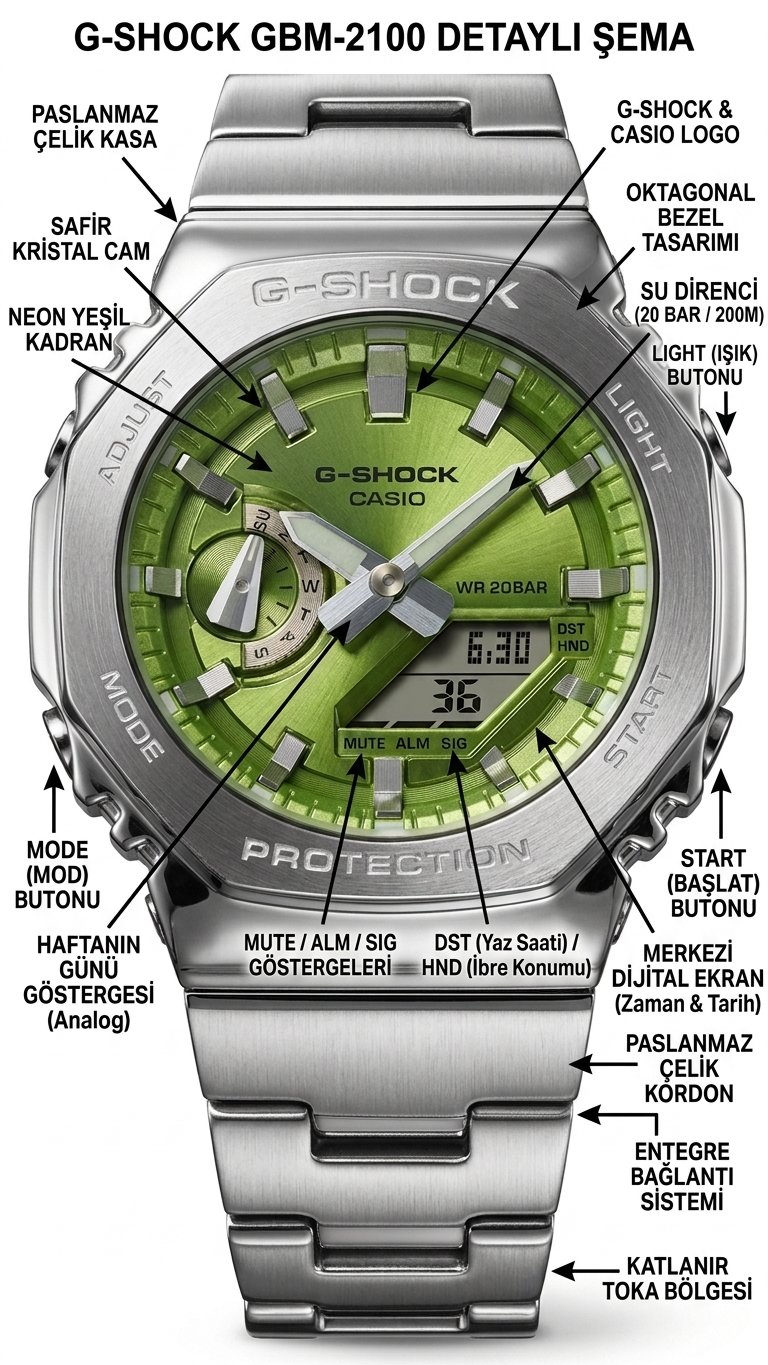 Casio G-Shock GM-2110D-3ADR Metal Kordon Erkek Kol Saati