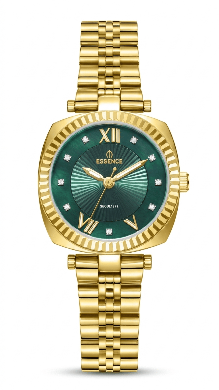 Essence ES6954FE.170 Kadın Kol Saati – Yeşil Kadran, Gold Çelik Kordon