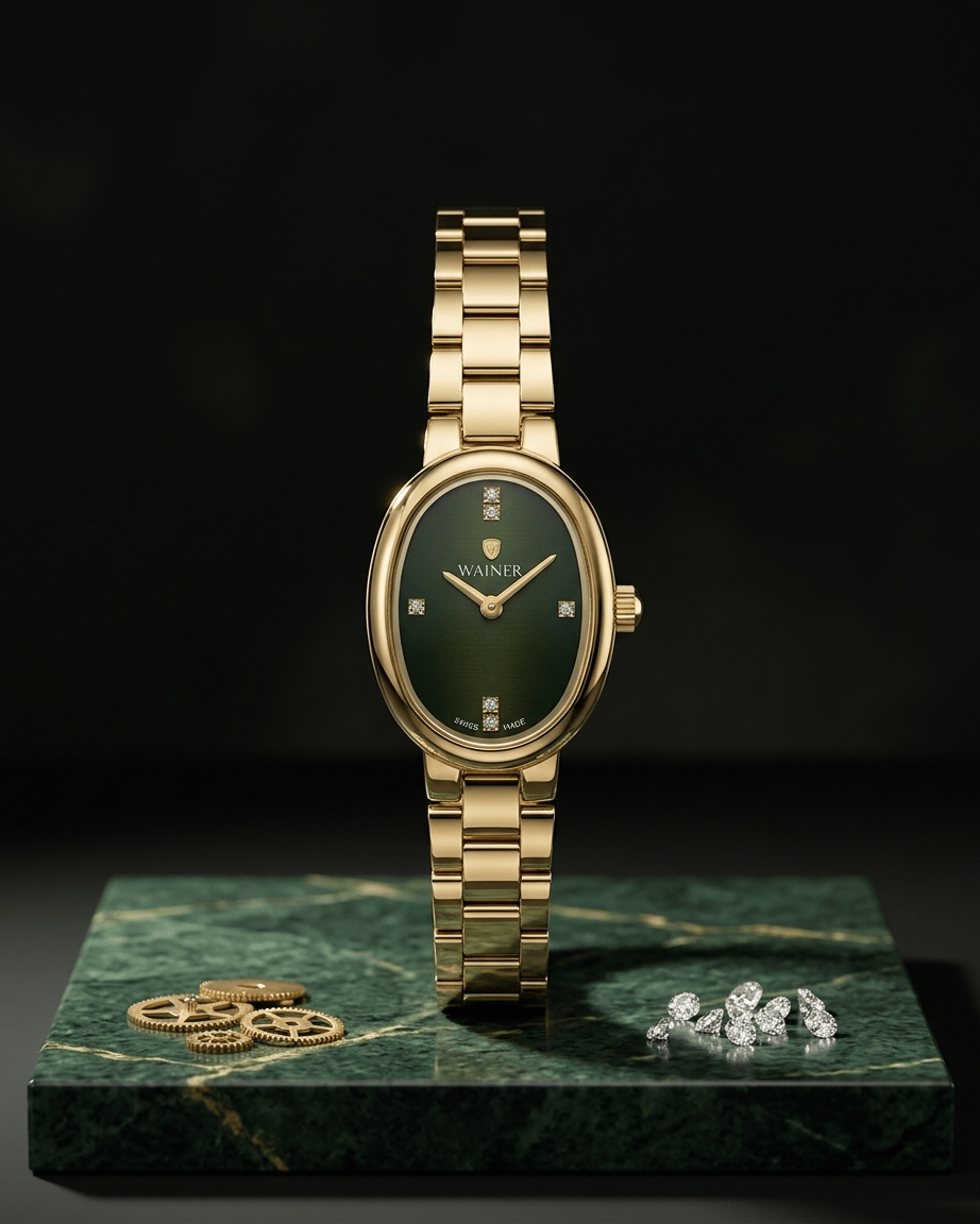 Wainer WA.18130-D Swiss Made Yeşil Kadran Gold Kadın Kol Saati