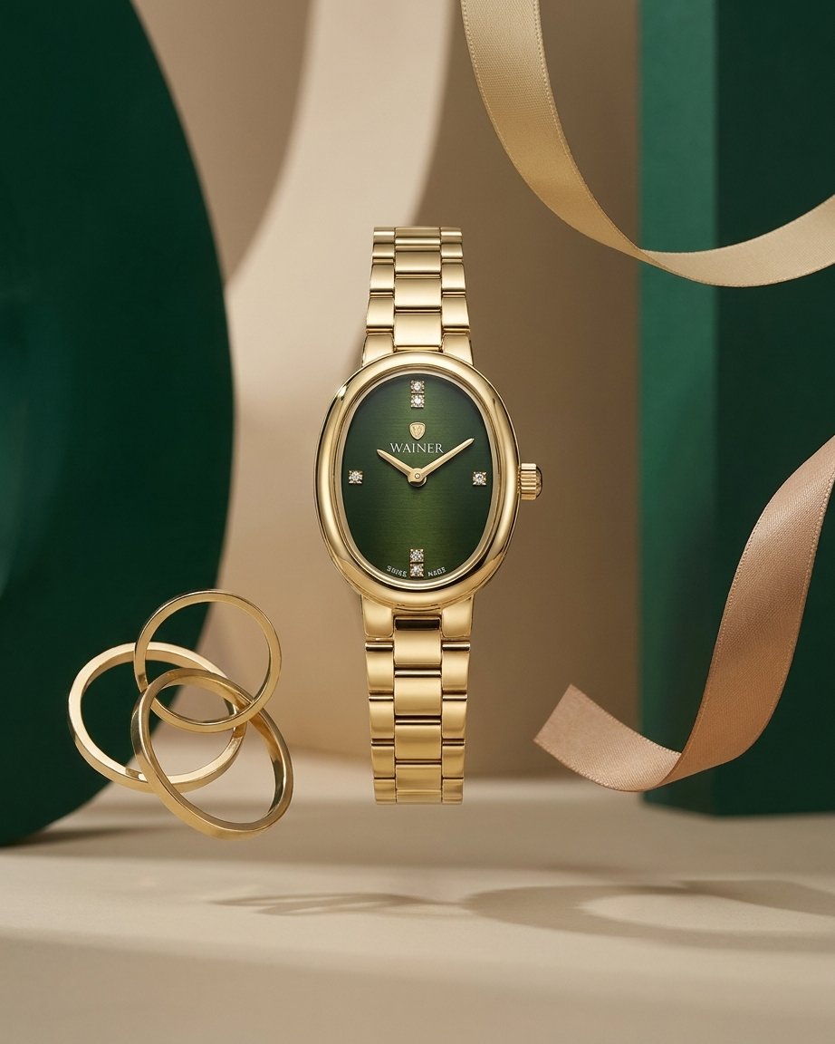 Wainer WA.18130-D Swiss Made Yeşil Kadran Gold Kadın Kol Saati