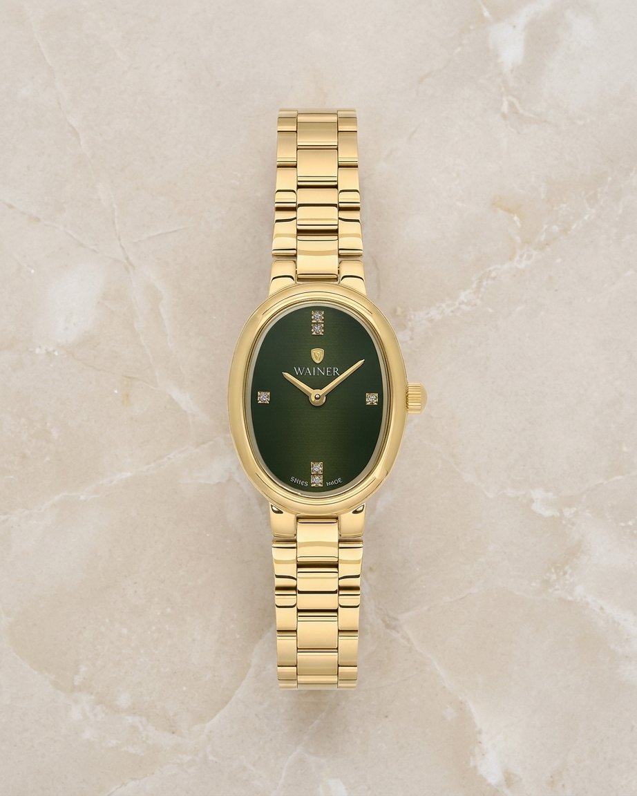 Wainer WA.18130-D Swiss Made Yeşil Kadran Gold Kadın Kol Saati
