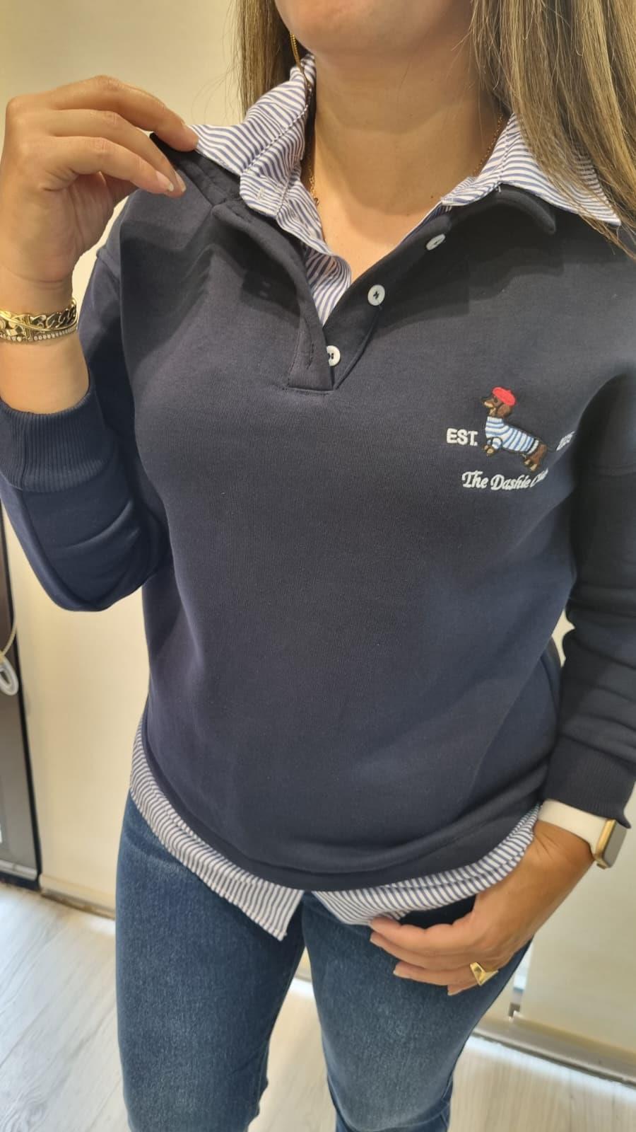  Gömlek Garnili Lacivert Sweatshirt