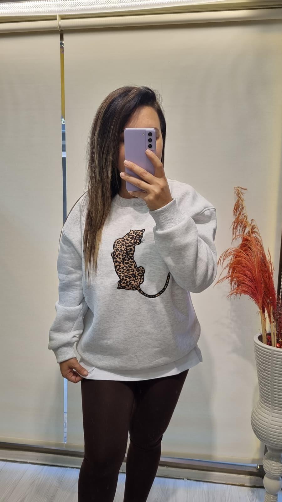 Kaplan Detay Beyaz Sweatshirt
