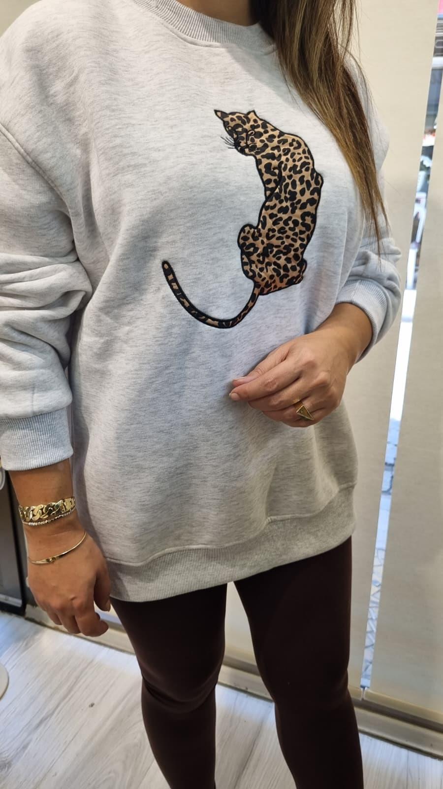 Kaplan Detay Beyaz Sweatshirt