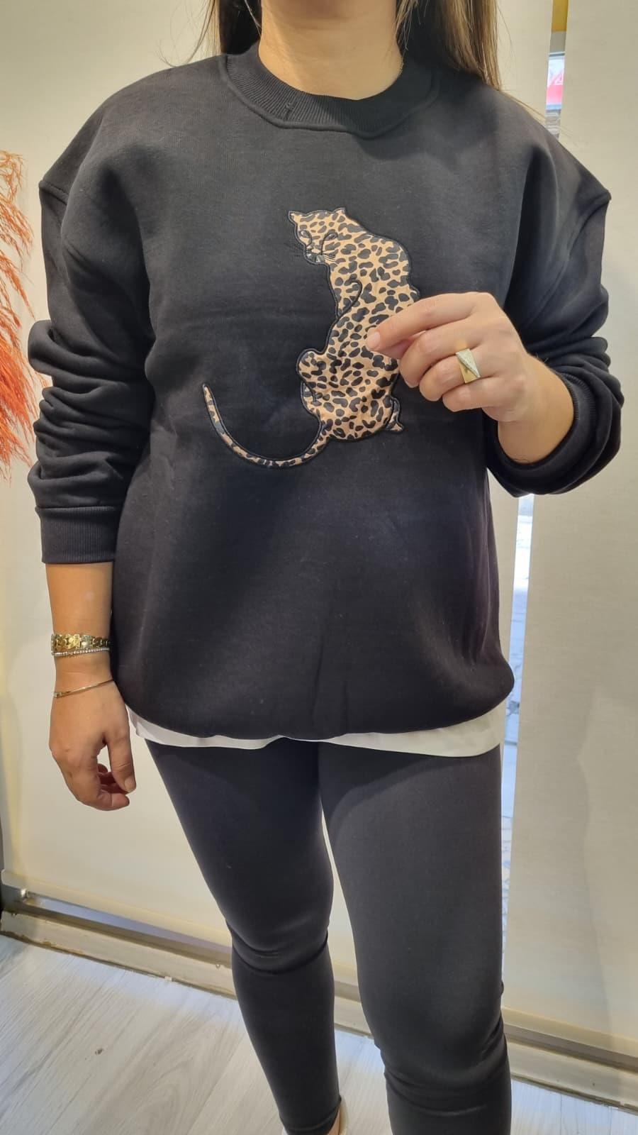 Kaplan Detay Siyah Sweatshirt